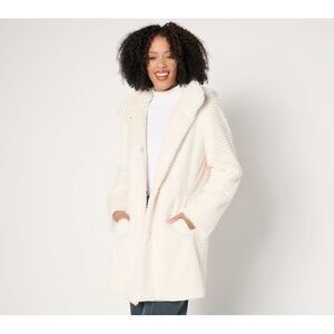 Dennis Basso Women's Petite Jacket PM Faux Mink Anorak Removable White A696330